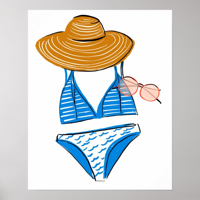 Poster Profitez du soleil - maillot de bain bleu (Devant)