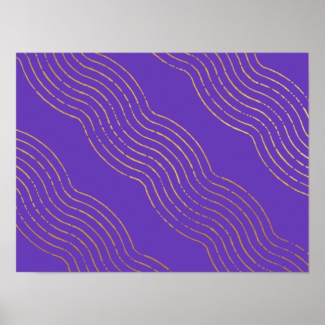 Poster Profond violet or couleur abstrait lignes motif (Devant)