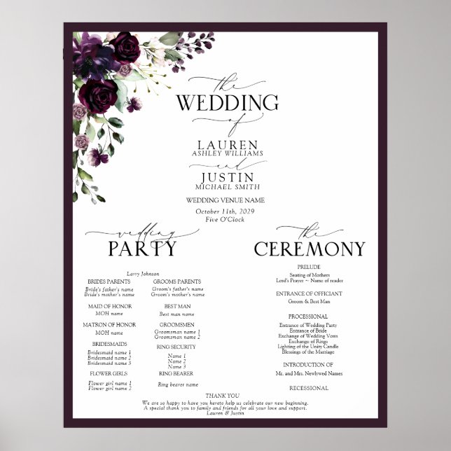 Poster Programme d'aquarelle florale Plum Purple Mauve (Devant)