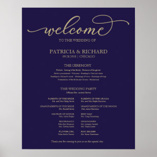 Poster Programme de cérémonie de mariage écriture dorée b