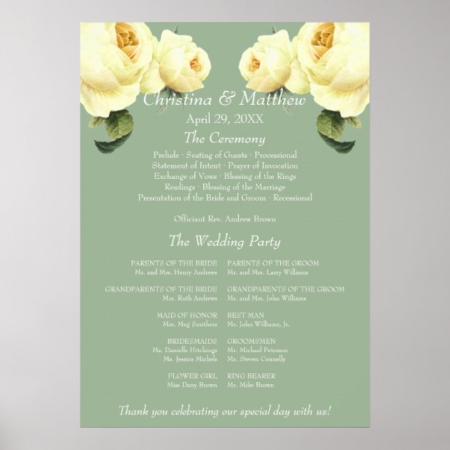 Poster Programme de cérémonie de mariage vintage avec sau (Devant)