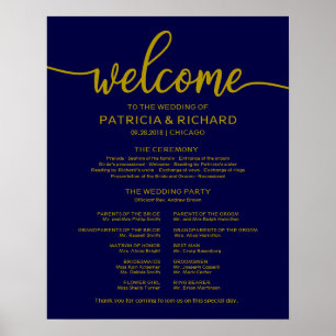 Poster Programme de cérémonie mariage Gold Marine Blue