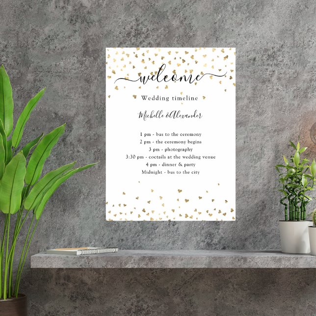 Poster Programme de déroulement de mariage coeurs dorés b (Créateur téléchargé)