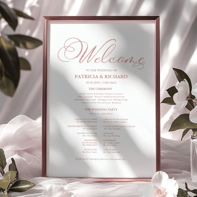 Poster Programme de la Cérémonie de Mariage Calligraphie  (Créateur téléchargé)