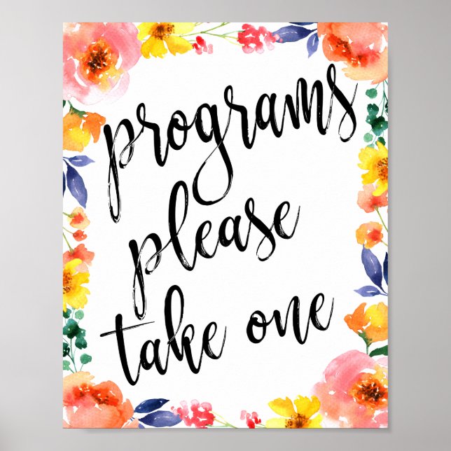 Poster Programme de mariage Aquarelle florale 8x10 (Devant)