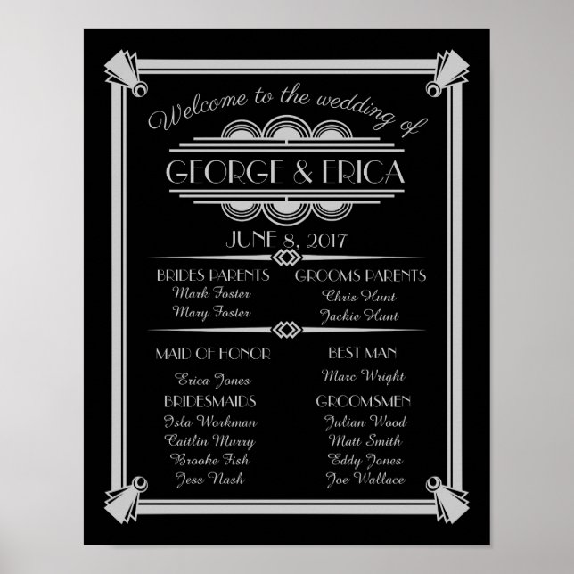 Poster Programme de mariage Art déco, mariage argent (Devant)