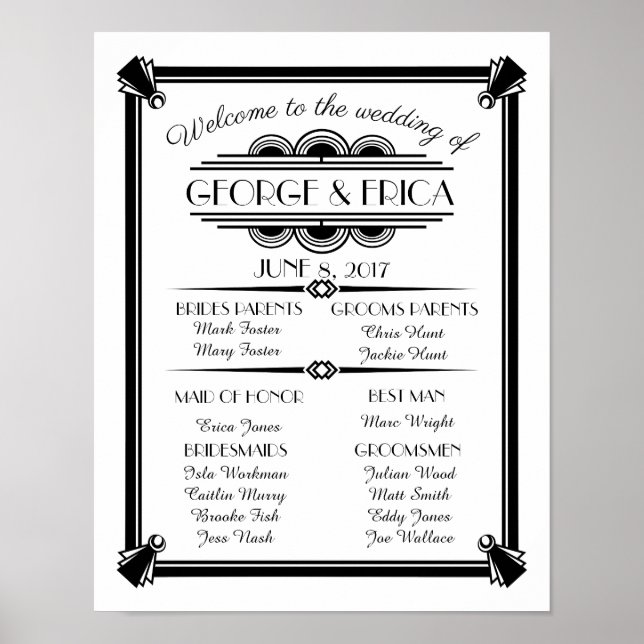 Poster Programme de mariage Art déco, mariage argent (Devant)