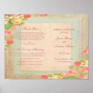 Poster Programme de mariage aux élégantes roses vintage