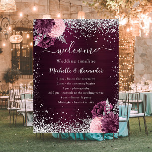 Poster Programme de mariage des fleurs roses argentées