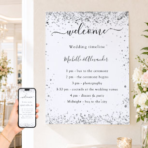Poster Programme de mariage élégant à paillettes blanc ar