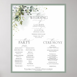 Poster Programme de mariage floral de verdure botanique