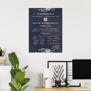 Poster Programme de mariage floral élégant Navy