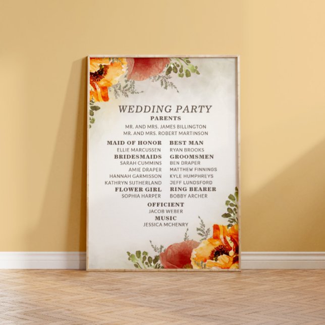 Poster Programme de mariage floral élégant orange brûlé (Créateur téléchargé)