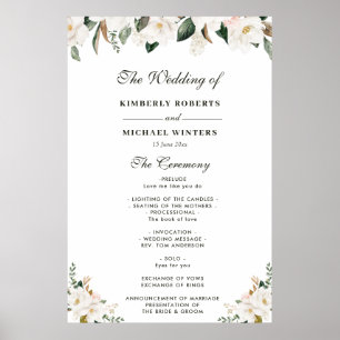 Poster Programme de mariage floral magnolia aquarelle