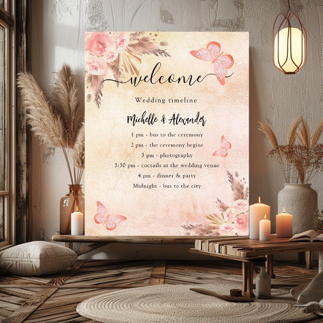 Poster Programme de mariage papillon floral de la pampa c (Créateur téléchargé)