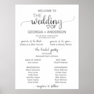 Poster Programme de mariage pour la calligraphie argentée