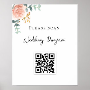 Poster Programme de mariage QR code brouiller eucalyptus 