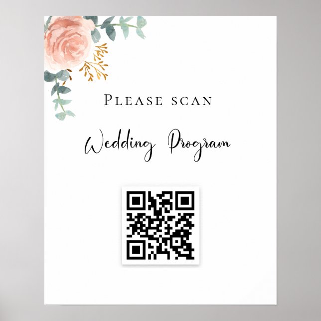 Poster Programme de mariage QR code brouiller eucalyptus  (Devant)