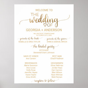 Poster Programme de mariage simple calligraphié en or