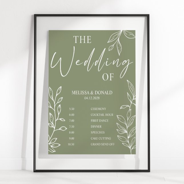 Poster Programme de mariage simple fleur bohème sauge (Créateur téléchargé)