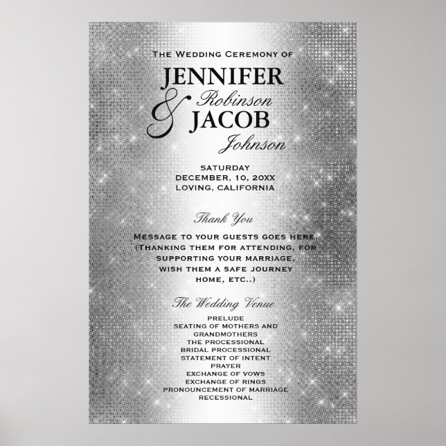 Poster Programme de mariage | Soft Silver Parties scintil (Devant)