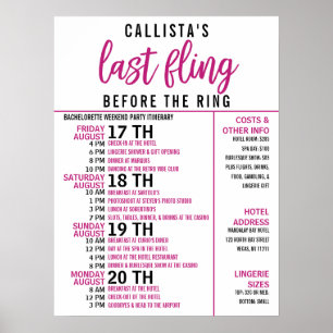 Poster Programme de soirée de bachelorette rose filleul n
