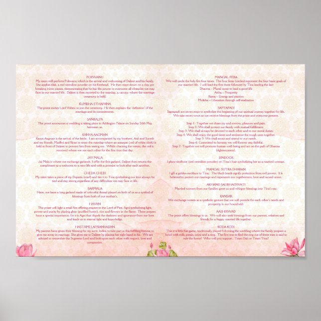Poster Programme des rituels mariages hindous lotus roses (Devant)