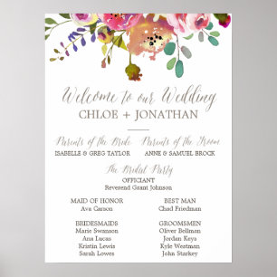 Poster Programme simple de mariage floral Bouquet d'aquar