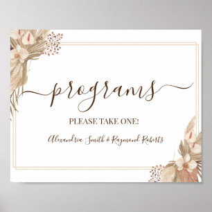 Poster Programmes Cérémonie de Mariage Floral Pampa Grass