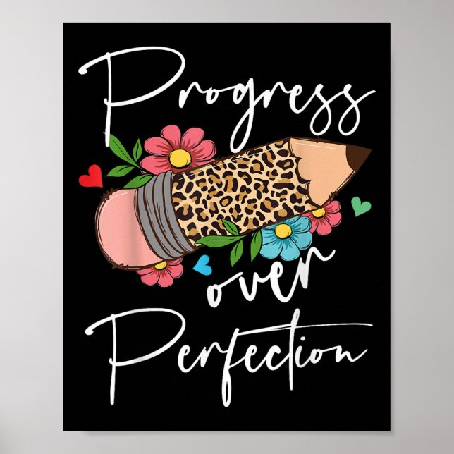 Poster Progress Over Perfection Leopard Pencil Motivation (Devant)