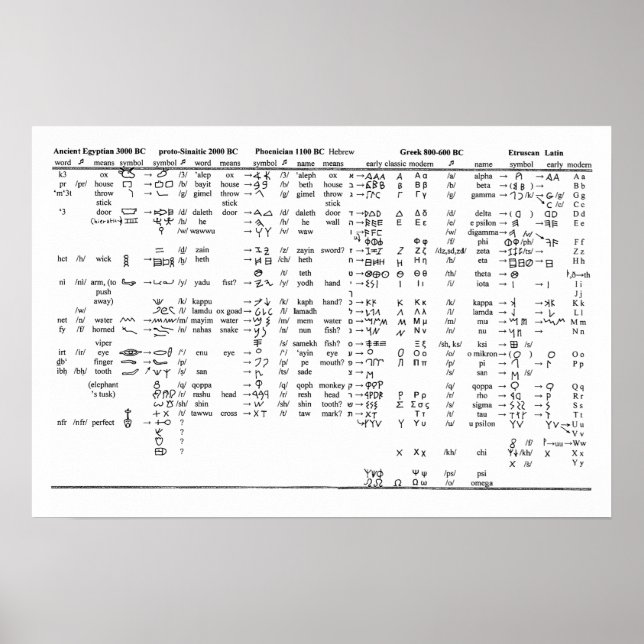 Poster Progression de l'alphabet tout au long de l'histor (Devant)
