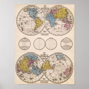 Poster Projection équatoriale du monde et projection