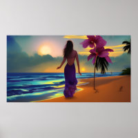 Promenade au clair de lune sur la plage femme océa