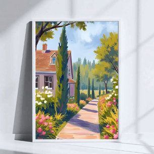 Poster Promenade dans le jardin   Peinture à l'huile aqua