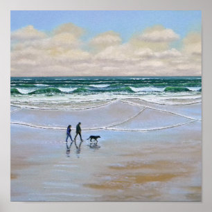 Poster Promenade de chien de plage de ~ d'affiche