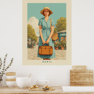 Poster Promenade d'été vintage à Paris