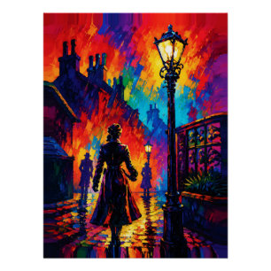 Poster Promenade du soir pluvieux sous la lueur des réver