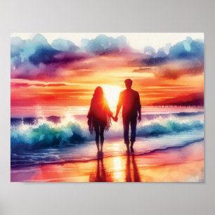 Poster Promenade En Couple Sur La Plage