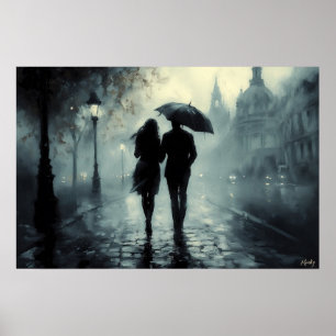 Poster Promenade nocturne romantique et brumeuse sous la
