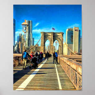 Poster Promenade sur le pont Brooklyn depuis Manhattan, N