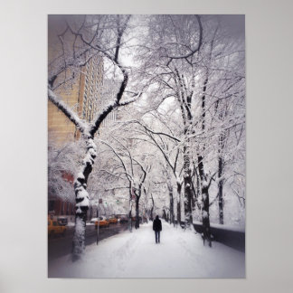 Poster Promenade Sur Le Trottoir D'Une Ville Neige