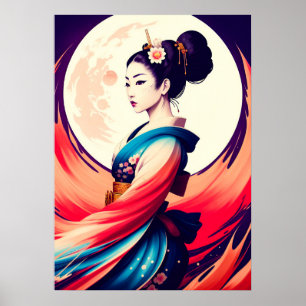 Poster Promenez-Vous Au Lune Japonaise Geisha