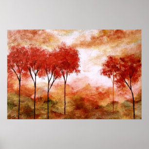 Poster Promesse brûlante, Paysage Abstrait Arbres rouges