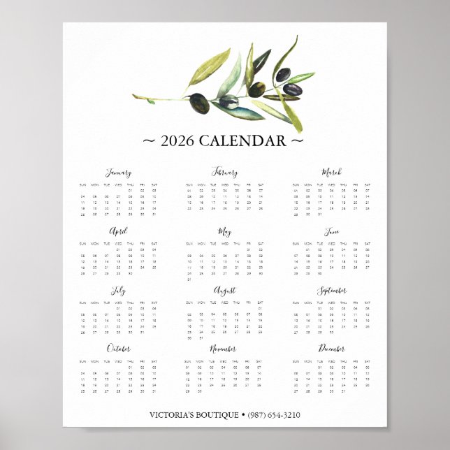 Poster Promo d'entreprise 2025 Calendrier Olive (Devant)