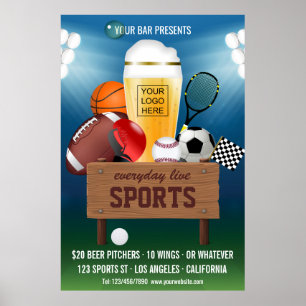 Poster Promotion d'événement de bar sportif ajoutez le lo