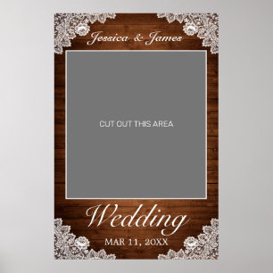 Poster Prop photo en bois rustique et dentelle blanche Ma