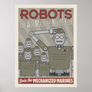 Poster Propagande militaire robotique de style vintage