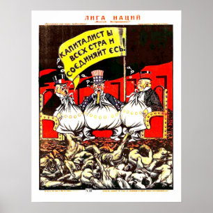Poster propagande soviétique contre le capitalisme, vinta