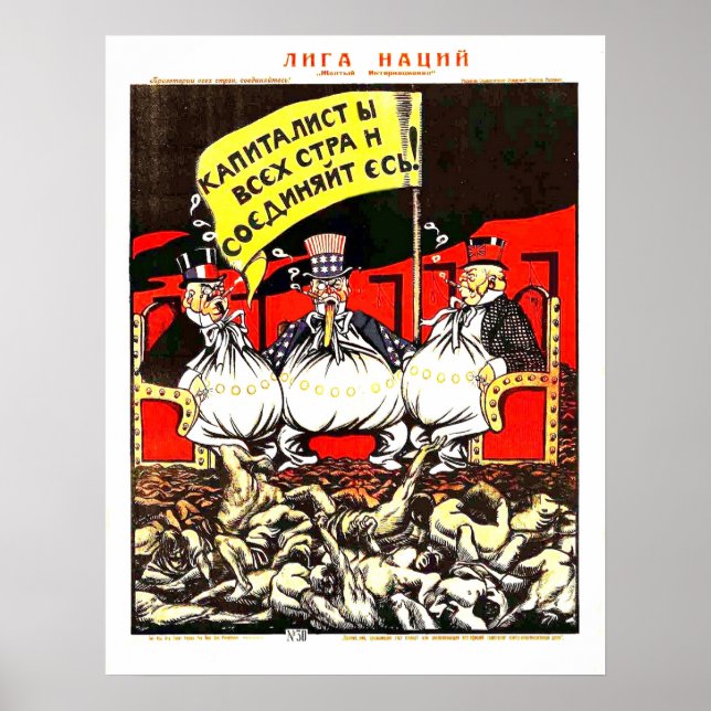 Poster propagande soviétique contre le capitalisme, vinta (Devant)