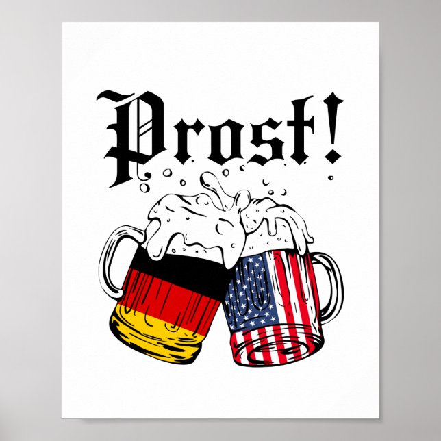 Poster Prost Bière Allemande Drapeau Américain Oktoberfes (Devant)